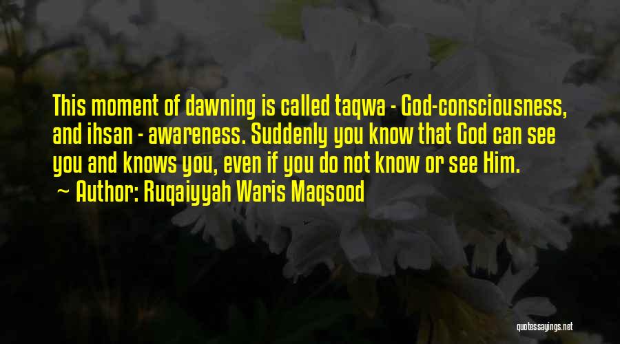 Ruqaiyyah Waris Maqsood Quotes: This Moment Of Dawning Is Called Taqwa - God-consciousness, And Ihsan - Awareness. Suddenly You Know That God Can See