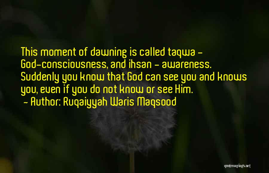 Ruqaiyyah Waris Maqsood Quotes: This Moment Of Dawning Is Called Taqwa - God-consciousness, And Ihsan - Awareness. Suddenly You Know That God Can See