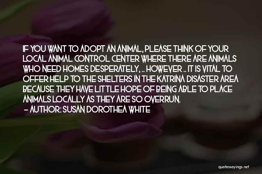 Susan Dorothea White Quotes: If You Want To Adopt An Animal, Please Think Of Your Local Animal Control Center Where There Are Animals Who