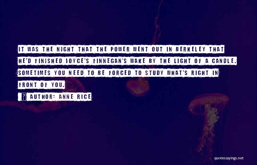 Anne Rice Quotes: It Was The Night That The Power Went Out In Berkeley That He'd Finished Joyce's Finnegan's Wake By The Light