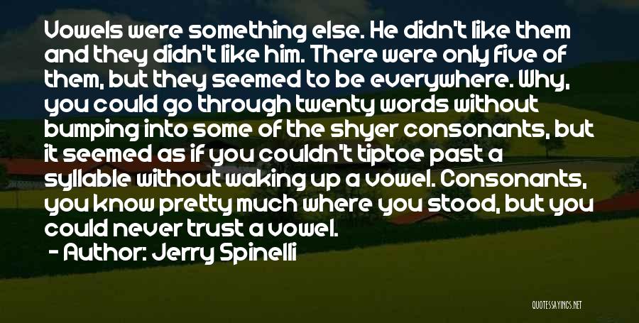 Jerry Spinelli Quotes: Vowels Were Something Else. He Didn't Like Them And They Didn't Like Him. There Were Only Five Of Them, But