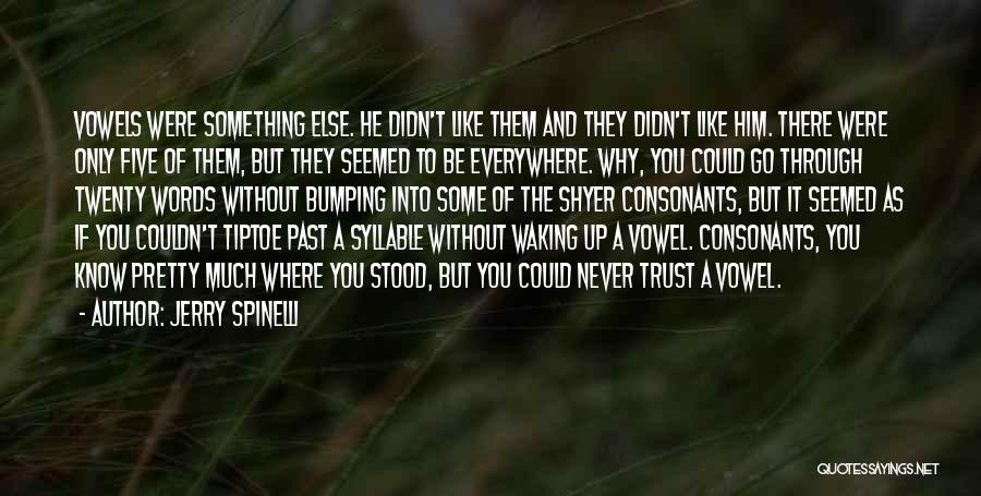 Jerry Spinelli Quotes: Vowels Were Something Else. He Didn't Like Them And They Didn't Like Him. There Were Only Five Of Them, But