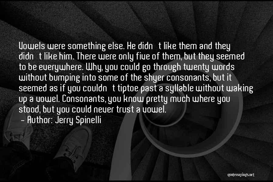 Jerry Spinelli Quotes: Vowels Were Something Else. He Didn't Like Them And They Didn't Like Him. There Were Only Five Of Them, But