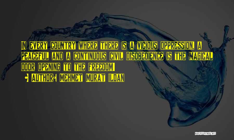 Mehmet Murat Ildan Quotes: In Every Country Where There Is A Vicious Oppression, A Peaceful And A Continuous Civil Disobedience Is The Magical Door