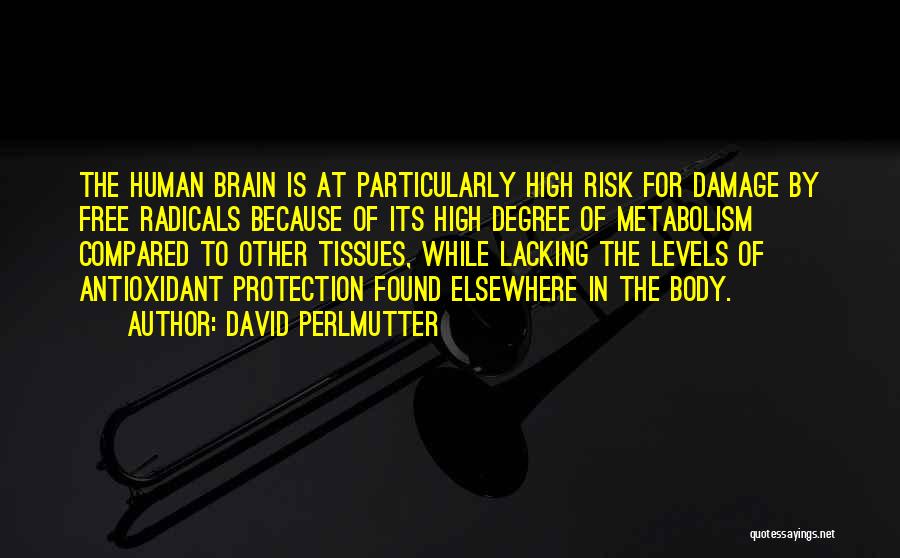 David Perlmutter Quotes: The Human Brain Is At Particularly High Risk For Damage By Free Radicals Because Of Its High Degree Of Metabolism