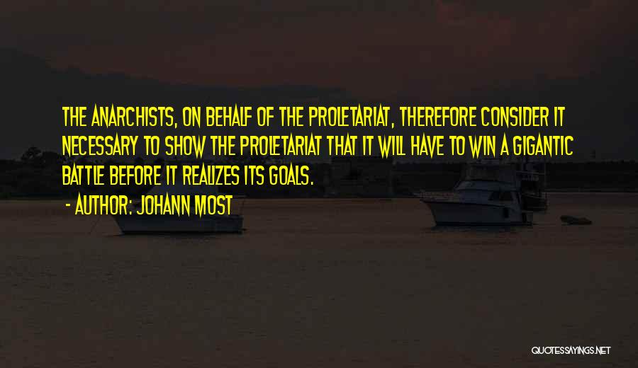 Johann Most Quotes: The Anarchists, On Behalf Of The Proletariat, Therefore Consider It Necessary To Show The Proletariat That It Will Have To