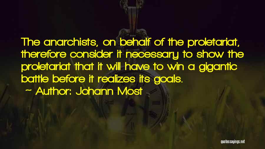 Johann Most Quotes: The Anarchists, On Behalf Of The Proletariat, Therefore Consider It Necessary To Show The Proletariat That It Will Have To