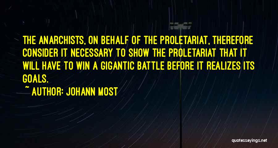 Johann Most Quotes: The Anarchists, On Behalf Of The Proletariat, Therefore Consider It Necessary To Show The Proletariat That It Will Have To