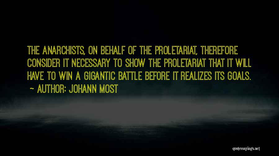 Johann Most Quotes: The Anarchists, On Behalf Of The Proletariat, Therefore Consider It Necessary To Show The Proletariat That It Will Have To