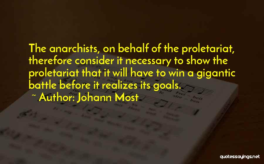 Johann Most Quotes: The Anarchists, On Behalf Of The Proletariat, Therefore Consider It Necessary To Show The Proletariat That It Will Have To