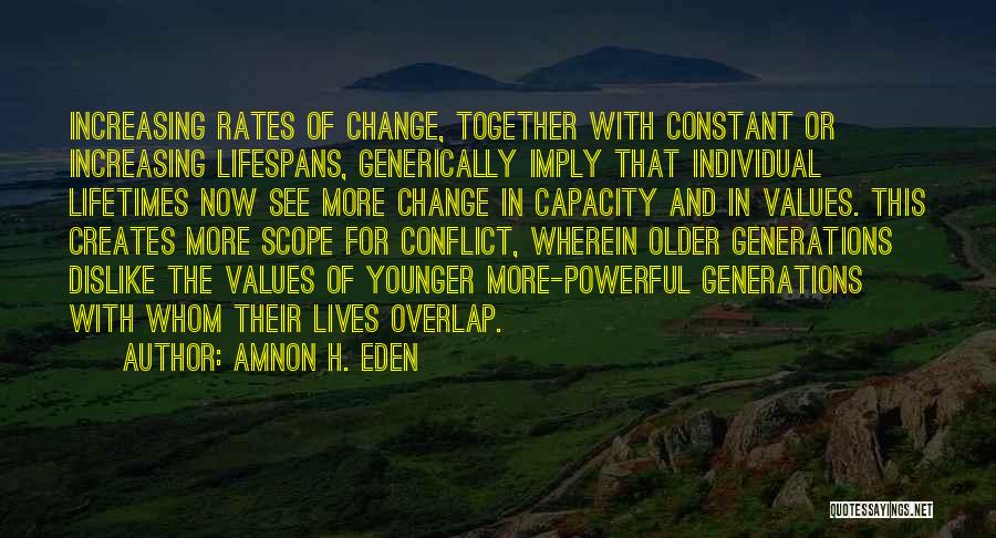 Amnon H. Eden Quotes: Increasing Rates Of Change, Together With Constant Or Increasing Lifespans, Generically Imply That Individual Lifetimes Now See More Change In