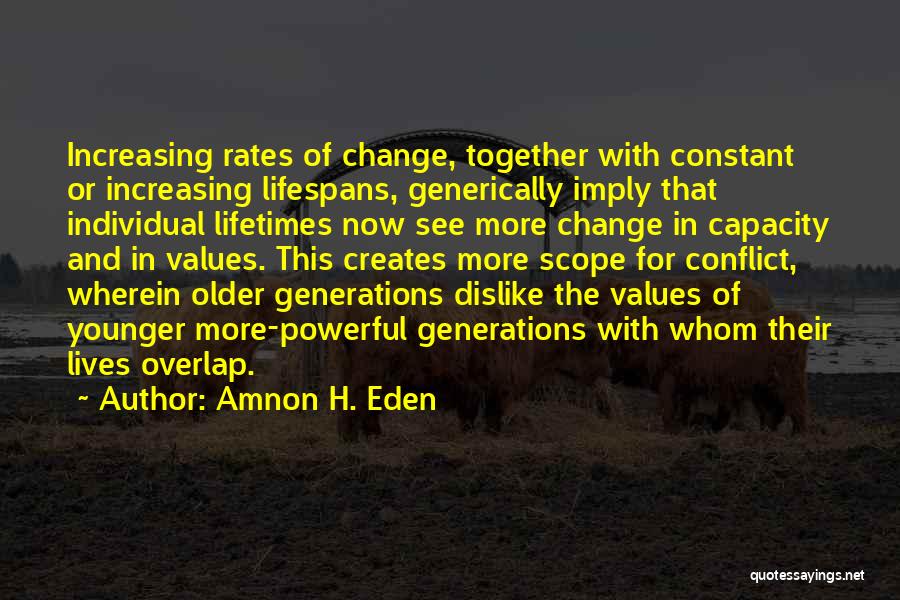 Amnon H. Eden Quotes: Increasing Rates Of Change, Together With Constant Or Increasing Lifespans, Generically Imply That Individual Lifetimes Now See More Change In