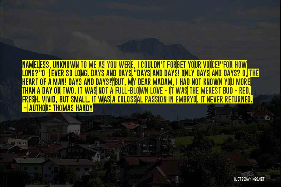 Thomas Hardy Quotes: Nameless, Unknown To Me As You Were, I Couldn't Forget Your Voice!''for How Long?''o - Ever So Long. Days And