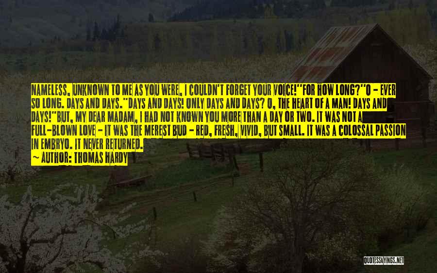 Thomas Hardy Quotes: Nameless, Unknown To Me As You Were, I Couldn't Forget Your Voice!''for How Long?''o - Ever So Long. Days And