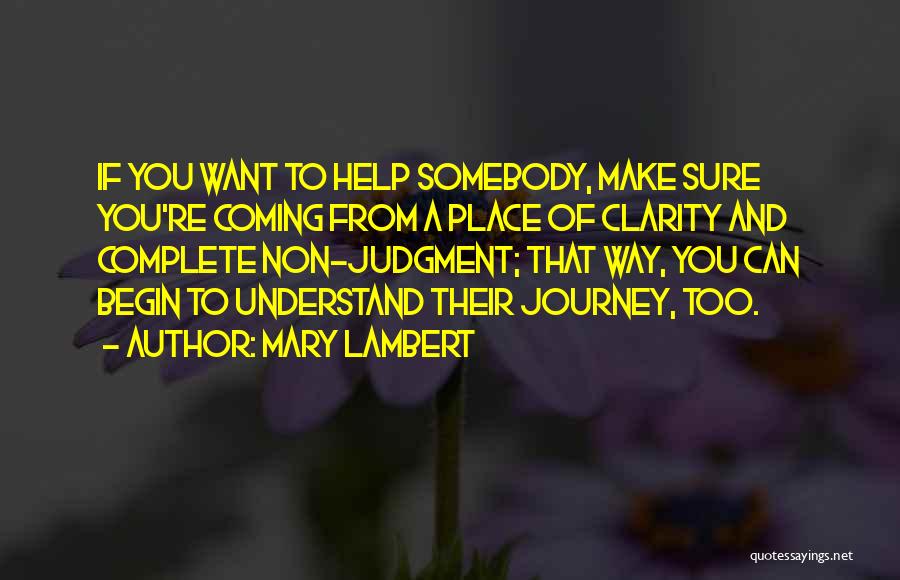 Mary Lambert Quotes: If You Want To Help Somebody, Make Sure You're Coming From A Place Of Clarity And Complete Non-judgment; That Way,