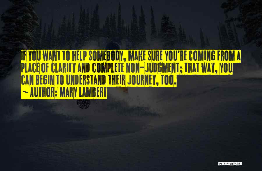 Mary Lambert Quotes: If You Want To Help Somebody, Make Sure You're Coming From A Place Of Clarity And Complete Non-judgment; That Way,