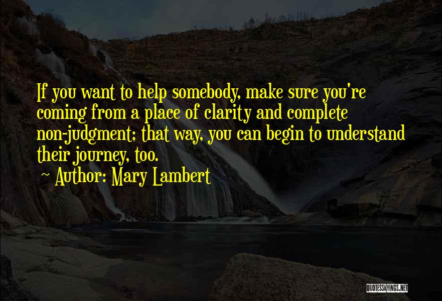 Mary Lambert Quotes: If You Want To Help Somebody, Make Sure You're Coming From A Place Of Clarity And Complete Non-judgment; That Way,