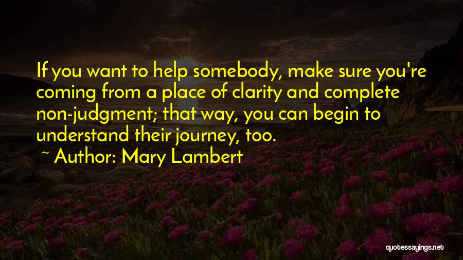 Mary Lambert Quotes: If You Want To Help Somebody, Make Sure You're Coming From A Place Of Clarity And Complete Non-judgment; That Way,