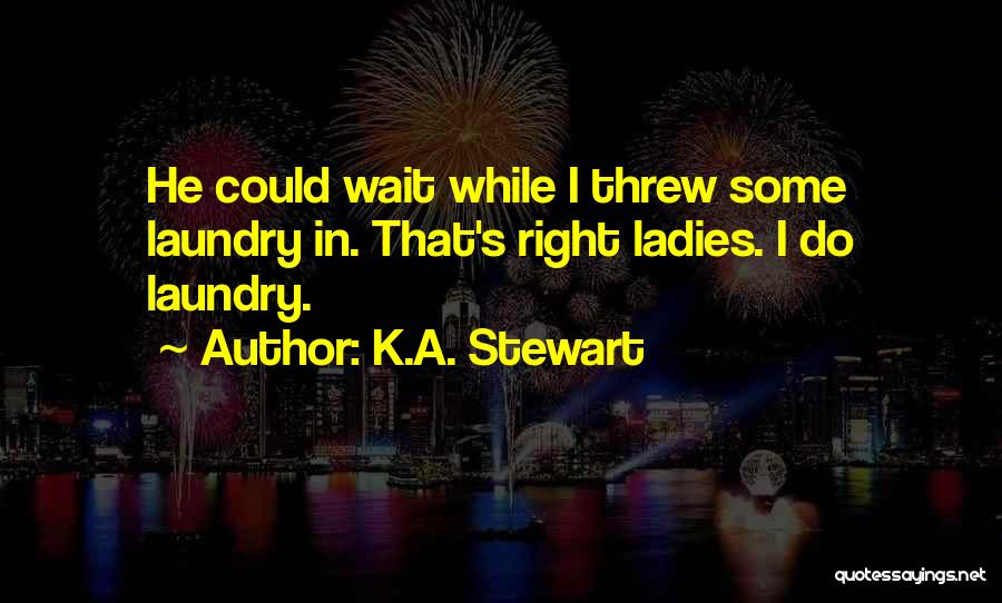 K.A. Stewart Quotes: He Could Wait While I Threw Some Laundry In. That's Right Ladies. I Do Laundry.