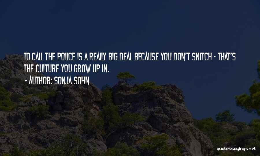Sonja Sohn Quotes: To Call The Police Is A Really Big Deal Because You Don't Snitch - That's The Culture You Grow Up
