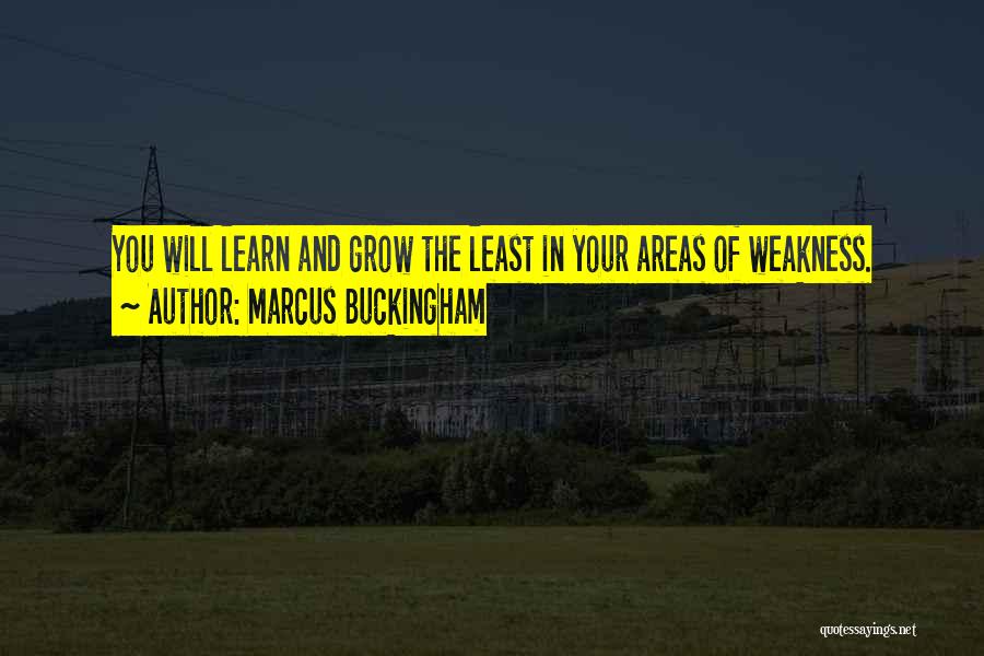 Marcus Buckingham Quotes: You Will Learn And Grow The Least In Your Areas Of Weakness.