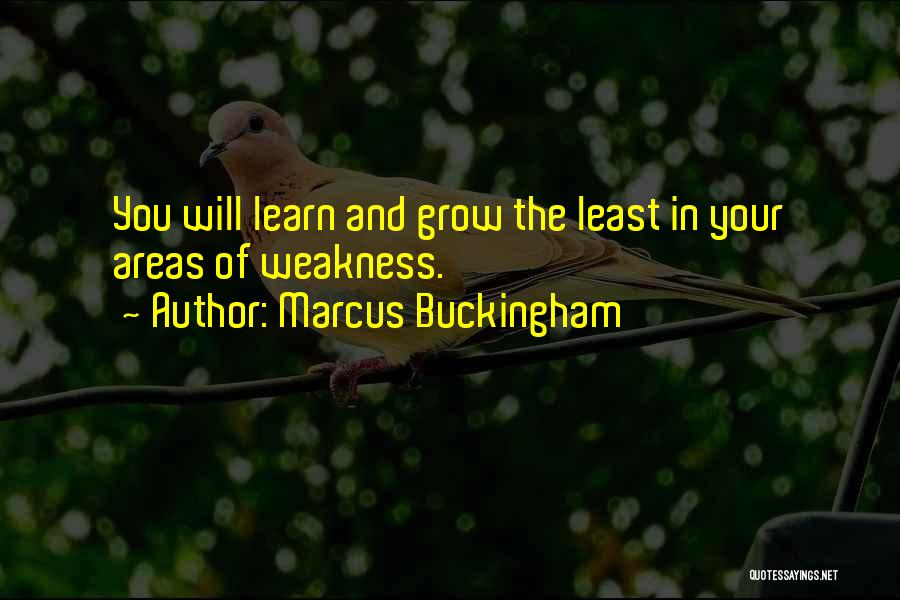 Marcus Buckingham Quotes: You Will Learn And Grow The Least In Your Areas Of Weakness.
