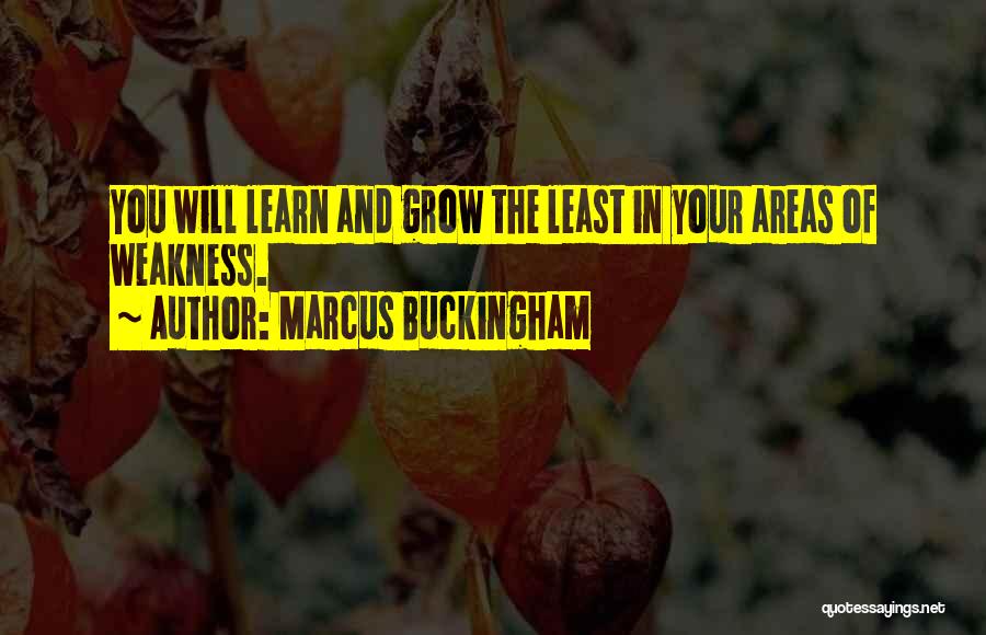 Marcus Buckingham Quotes: You Will Learn And Grow The Least In Your Areas Of Weakness.