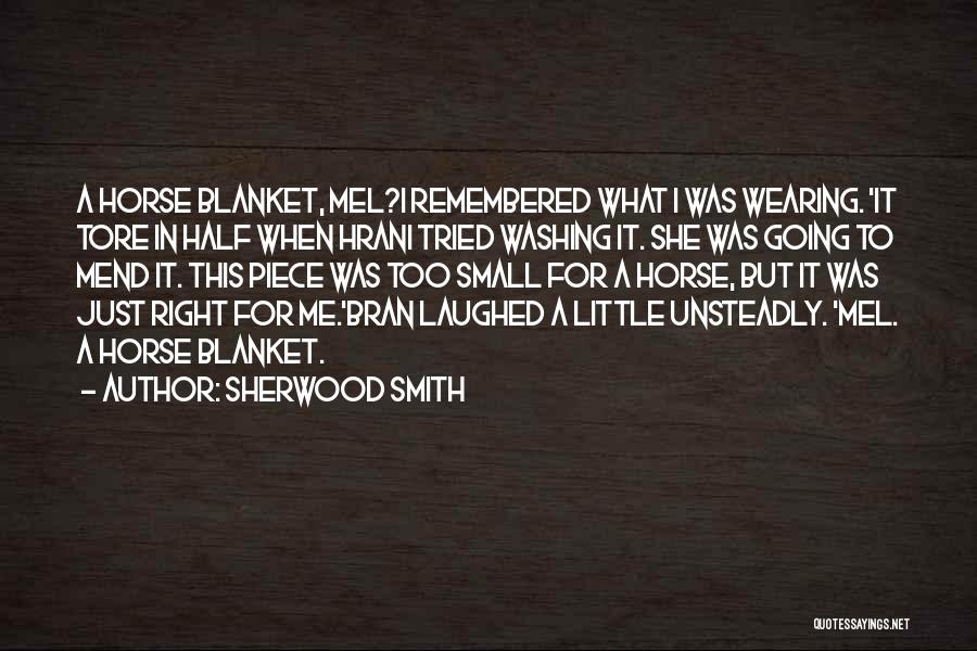 Sherwood Smith Quotes: A Horse Blanket, Mel?i Remembered What I Was Wearing. 'it Tore In Half When Hrani Tried Washing It. She Was