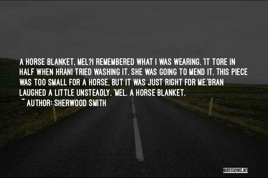 Sherwood Smith Quotes: A Horse Blanket, Mel?i Remembered What I Was Wearing. 'it Tore In Half When Hrani Tried Washing It. She Was