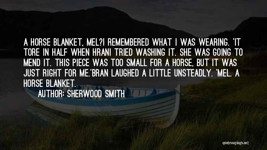 Sherwood Smith Quotes: A Horse Blanket, Mel?i Remembered What I Was Wearing. 'it Tore In Half When Hrani Tried Washing It. She Was