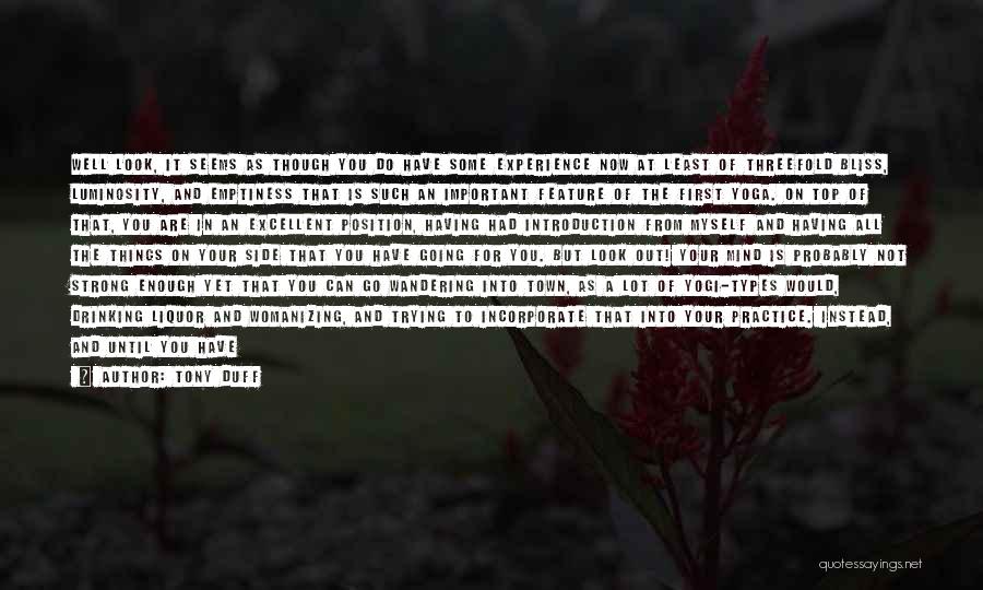 Tony Duff Quotes: Well Look, It Seems As Though You Do Have Some Experience Now At Least Of Threefold Bliss, Luminosity, And Emptiness