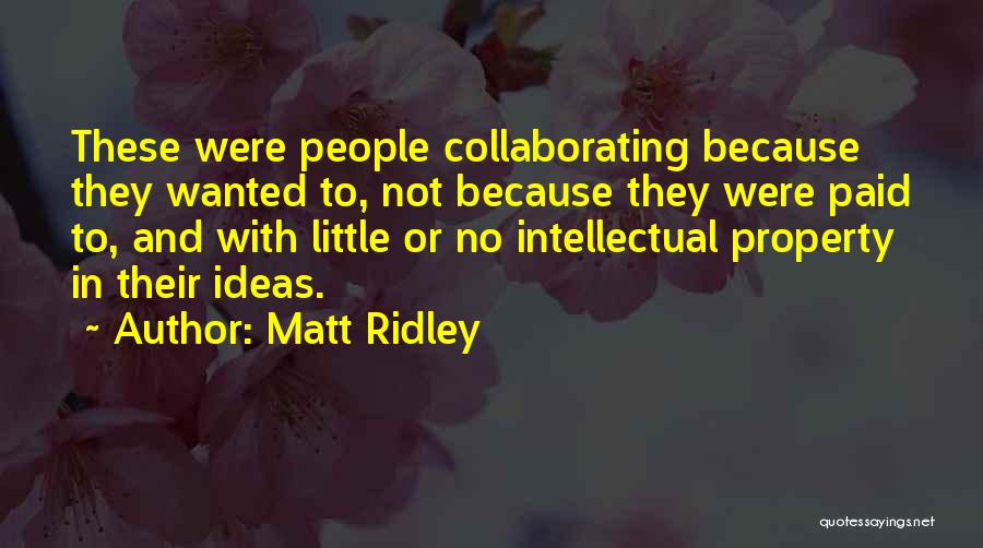 Matt Ridley Quotes: These Were People Collaborating Because They Wanted To, Not Because They Were Paid To, And With Little Or No Intellectual