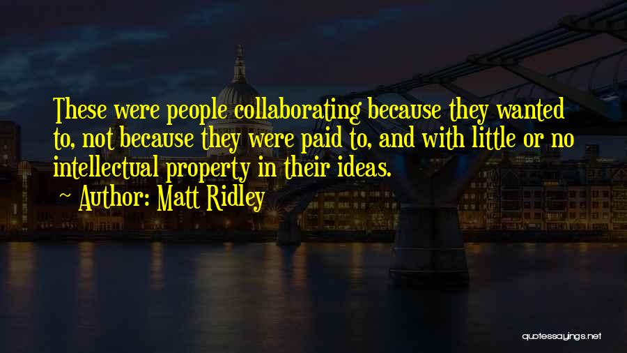 Matt Ridley Quotes: These Were People Collaborating Because They Wanted To, Not Because They Were Paid To, And With Little Or No Intellectual
