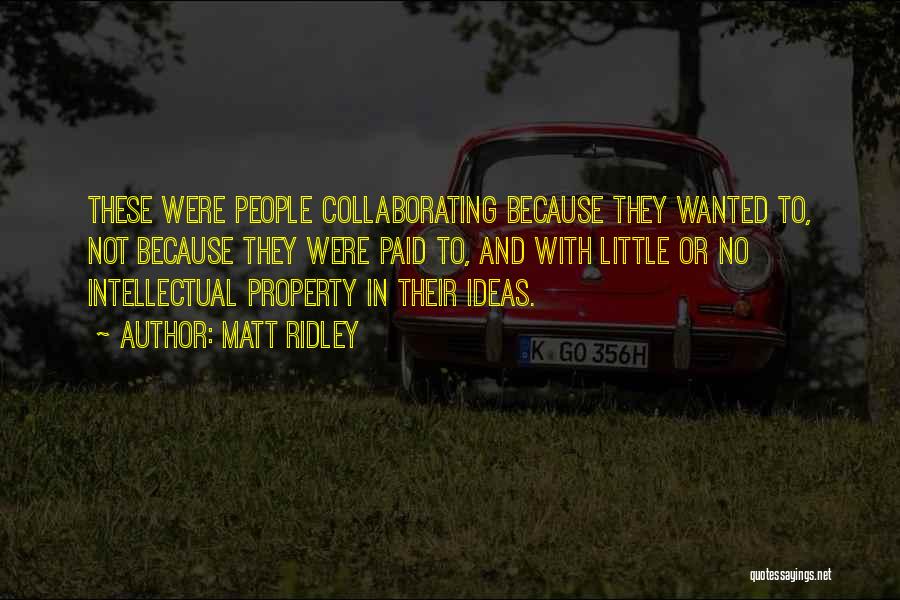 Matt Ridley Quotes: These Were People Collaborating Because They Wanted To, Not Because They Were Paid To, And With Little Or No Intellectual