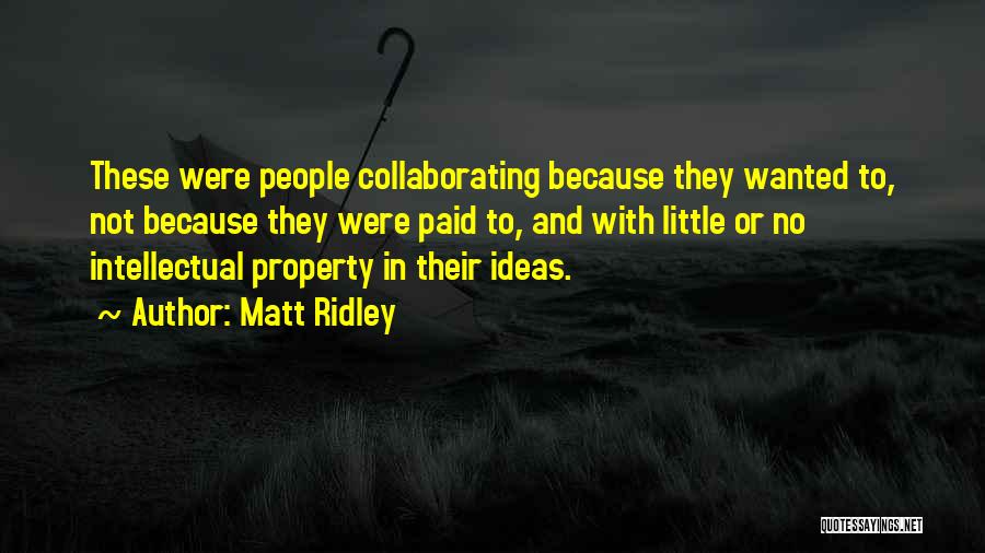 Matt Ridley Quotes: These Were People Collaborating Because They Wanted To, Not Because They Were Paid To, And With Little Or No Intellectual