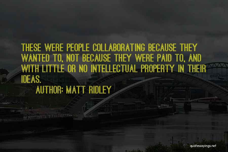 Matt Ridley Quotes: These Were People Collaborating Because They Wanted To, Not Because They Were Paid To, And With Little Or No Intellectual