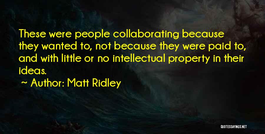 Matt Ridley Quotes: These Were People Collaborating Because They Wanted To, Not Because They Were Paid To, And With Little Or No Intellectual