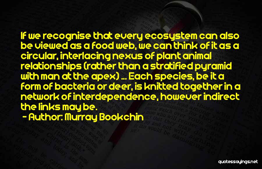 Murray Bookchin Quotes: If We Recognise That Every Ecosystem Can Also Be Viewed As A Food Web, We Can Think Of It As