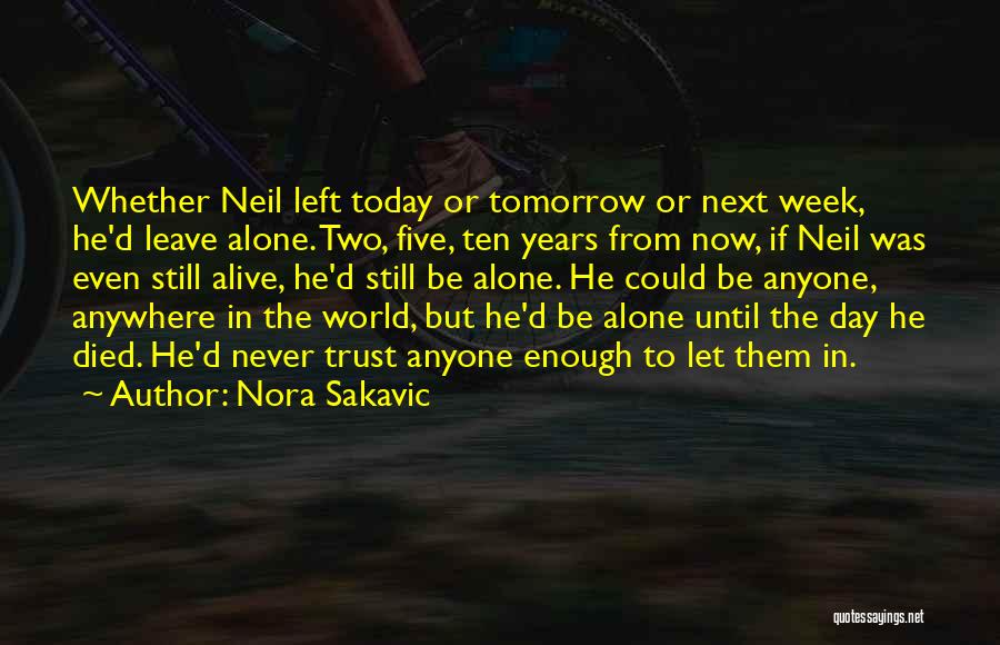 Nora Sakavic Quotes: Whether Neil Left Today Or Tomorrow Or Next Week, He'd Leave Alone. Two, Five, Ten Years From Now, If Neil