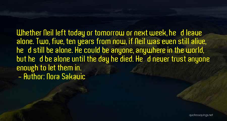 Nora Sakavic Quotes: Whether Neil Left Today Or Tomorrow Or Next Week, He'd Leave Alone. Two, Five, Ten Years From Now, If Neil