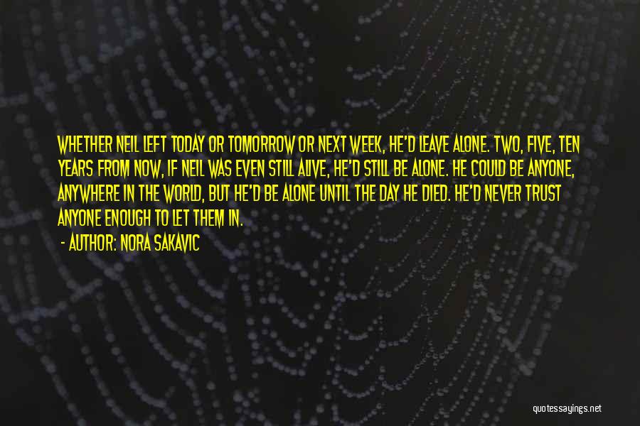 Nora Sakavic Quotes: Whether Neil Left Today Or Tomorrow Or Next Week, He'd Leave Alone. Two, Five, Ten Years From Now, If Neil