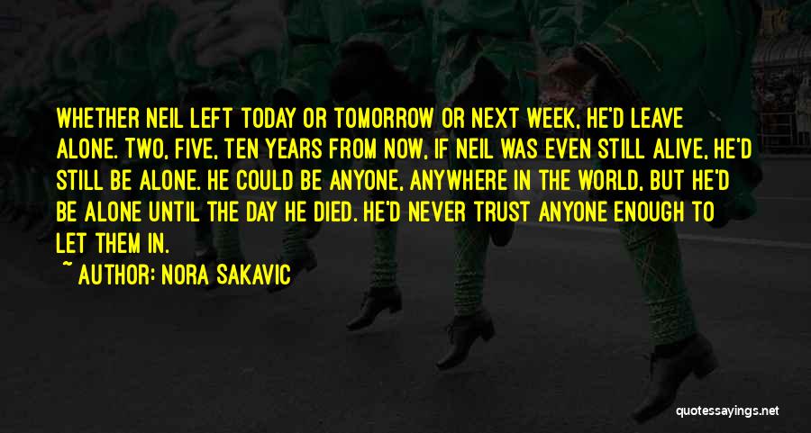 Nora Sakavic Quotes: Whether Neil Left Today Or Tomorrow Or Next Week, He'd Leave Alone. Two, Five, Ten Years From Now, If Neil