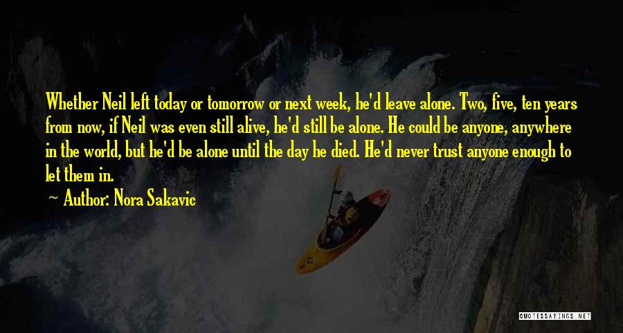 Nora Sakavic Quotes: Whether Neil Left Today Or Tomorrow Or Next Week, He'd Leave Alone. Two, Five, Ten Years From Now, If Neil