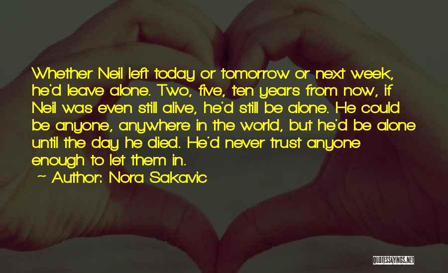 Nora Sakavic Quotes: Whether Neil Left Today Or Tomorrow Or Next Week, He'd Leave Alone. Two, Five, Ten Years From Now, If Neil