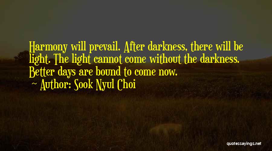 Sook Nyul Choi Quotes: Harmony Will Prevail. After Darkness, There Will Be Light. The Light Cannot Come Without The Darkness. Better Days Are Bound