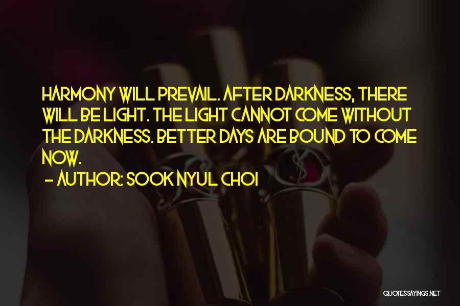 Sook Nyul Choi Quotes: Harmony Will Prevail. After Darkness, There Will Be Light. The Light Cannot Come Without The Darkness. Better Days Are Bound