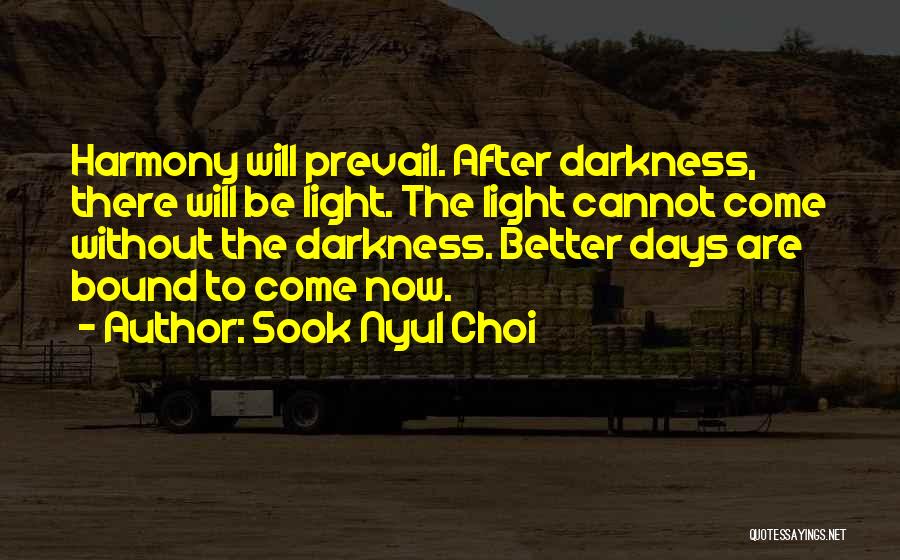 Sook Nyul Choi Quotes: Harmony Will Prevail. After Darkness, There Will Be Light. The Light Cannot Come Without The Darkness. Better Days Are Bound