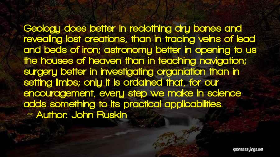 John Ruskin Quotes: Geology Does Better In Reclothing Dry Bones And Revealing Lost Creations, Than In Tracing Veins Of Lead And Beds Of