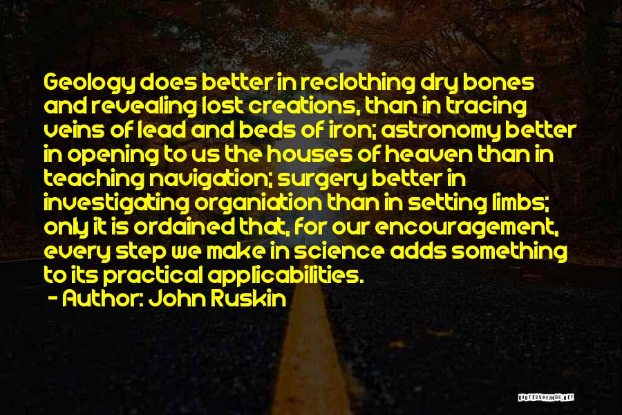 John Ruskin Quotes: Geology Does Better In Reclothing Dry Bones And Revealing Lost Creations, Than In Tracing Veins Of Lead And Beds Of