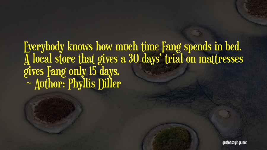 Phyllis Diller Quotes: Everybody Knows How Much Time Fang Spends In Bed. A Local Store That Gives A 30 Days' Trial On Mattresses